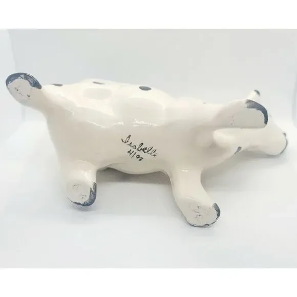 Vintage White With Black Spots Cow Creamer Hand Painted By Isabelle - Picture 6 of 6